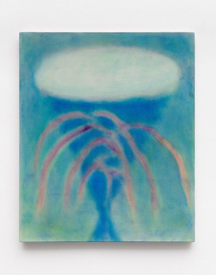 Akiko Kinugawa, blue?, 2025, oil on canvas, 73 x 60 x 2.2 cm — Imagen cortesía de Mendes Wood DM