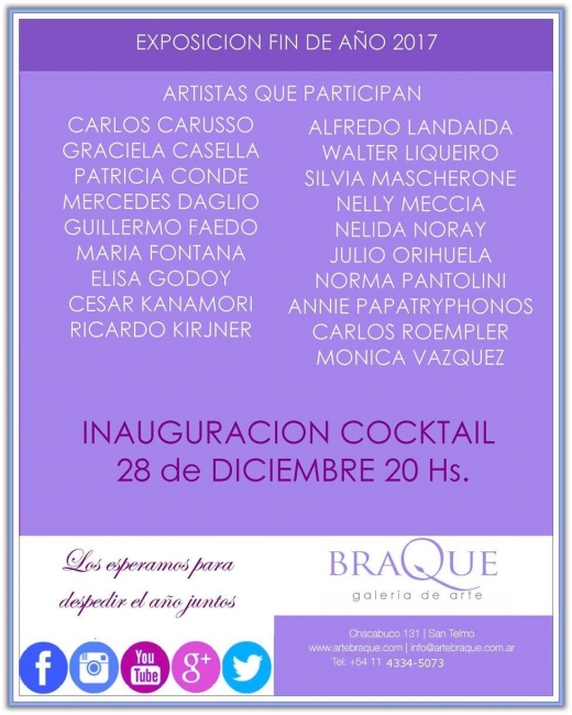 EXPOSICIÓN FIN DE AÑO 2017. Imagen cortesía Braque Galeria de Arte