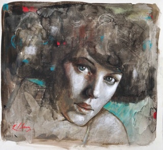 Ricardo Celma. Mujer Nouveau, pastel y tiza sobre papel, 30x40 cm., 2012