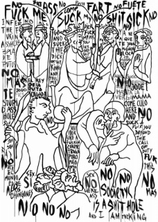 Carlos Amorales, Learn to Fuck Yourself, 2017. Gouache on paper, 128 x 180 cm. Image courtesy of Kurimanzutto and Estudio Amorales. Photo: Abigail Enzaldo and Emilio Garcia