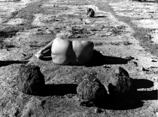 Laura Aguilar, Nature Self-Portrait #2, 1996, Gelatin silver print, 16” x 20”, Courtesy of the Artist and the UCLA Chicano Studies Research Center