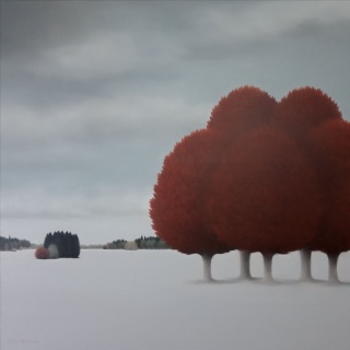 Leo Wellmar, Red Trees. Óleo sobre lienzo. 89 x 89 cm. 2019 — Cortesía de My Name's Lolita Art