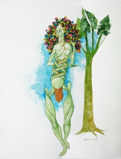 Eric Aman, Bruja flor, acuarela sobre papel, 40x30 cm. — Cortesía de STOA Gallery
