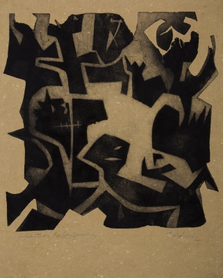 Mabel Rubli, "Espectros de la guerra", 1962. Aguafuerte y aguatinta. 64,5 x 51 cm. Colección Museo Nacional de Bellas Artes — Imagen cortesía del Museo Nacional de Bellas Artes (MNBA)