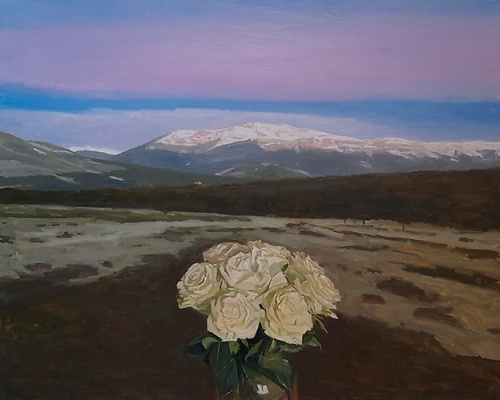 Rosas al amanecer - Peñalara. Óleo / lienzo. 73 x 92cm.