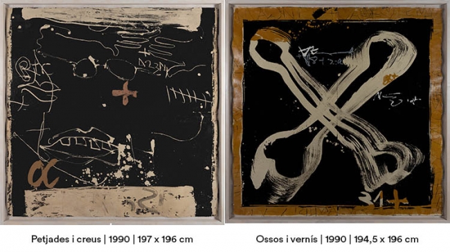 Antoni Tàpies. Petjades i creus, 1990, 197x196 cm. // Ossos i vernís, 1990, 194'5x196 cm. — Cortesía de la Fundació Vila Casas