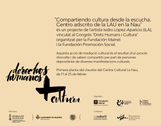 Tarjetón exposición "Compartiendo cultura desde la escucha. Centro adscrito de la LAU en La Nau"