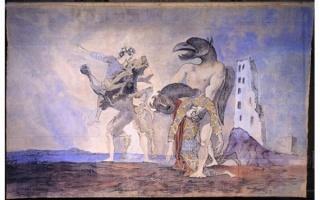 Pablo Picasso, La dépouille du Minotaure en costume d´arlequin, 1936 dit Rideau de scène pour le 14 juillet de Romain Rolland