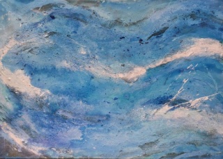 "Azul a la deriva", mixta sobre tela, 162 x114 cms.