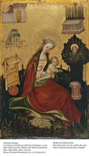 Anónimo alemán, La Virgen y el Niño en el Hortus Conclusus, c. 1410. (The Virgin and Child in the Hortus Conclusus) Tabla. 28,6 x 18,5 cm. Museo Thyssen-Bornemisza, inv. 272 (1929.18.1)