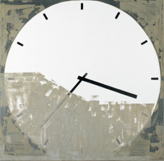 Anna Miquel, Gran màquina implacable, 2004, acrílic, ciment i oli sobre tela, 150×150 cm.