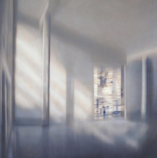 Ricardo Córdova, Interior Gris Soleado,óleo sobre lienzo / 130 x 130 cm.