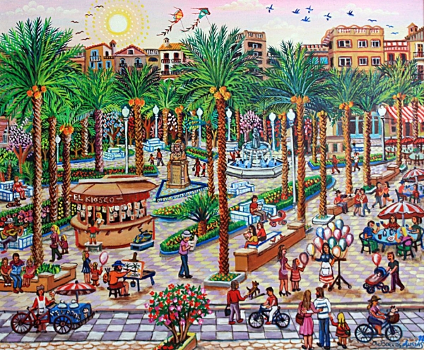 Oscar Borrás, Disfrutando de la Glorieta (Elche) 33 x 40 cm.
