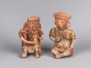 Caption: Male and Female Ancestor Figures, Mexico, Nayarit, 300 BCE–300 CE, Painted ceramic, Collection of Mingei International Museum, Gift of Fred and Barbara Meiers, 1996-82-002A-B