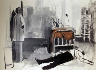Guilherme Moraes, Bed, 78 x 54 inches, Oil and enamel on canvas