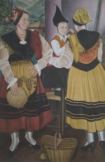 Isaías Díaz Gómez,Las asturianas, 1934. Óleo sobre lienzo, 178 x 117 cm. — Cortesía de la Galería José Lorenzo