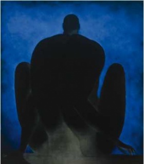 Ricardo Martínez de Hoyos, Figure with Blue Background (Figura con fondo azul), 1985. Oil on canvas. 200 x 175 cm. Colección Pérez Simón, Mexico. Photo credit: ©Arturo Piera
