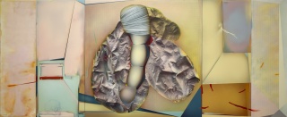 Daniel Verbis, El descendimiento, 2022. Acrílico sobre lienzo y madera. 195 x 480 cm. — Cortesía de la Galería DanielCuevas