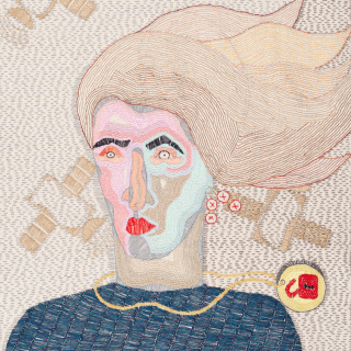 Paloma Castillo, Satélites, 2021, Bordado a mano con hilos de algodón sobre algodón, 51,4 x 59 cm