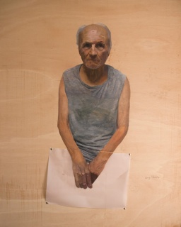 Jorge Abbad, Antonio (studio per ritratto di Antonio López García), olio su tavola, 2017, 122x97 cm