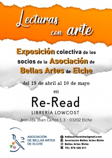 Cartel Anunciante de Exposición Lecturas con Arte en Librería Re-Read en Elche  ( Alicante )