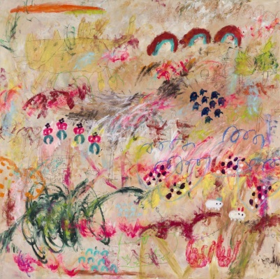 Ayako Rokkaku, Sin título 2011. Acrílico sobre lienzo, 100x100 cm. Cortesía de la artista y König Galerie