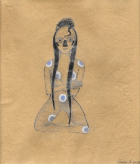 Carmen La Griega. Mujer rata blue. 2015. Carbón y pastel sobre papel de estraza. 26 x 25 cm