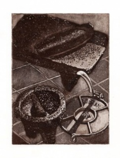 En la cocina » 	43 x 53 cm, 	aguafuerte sobre cobre, grabado