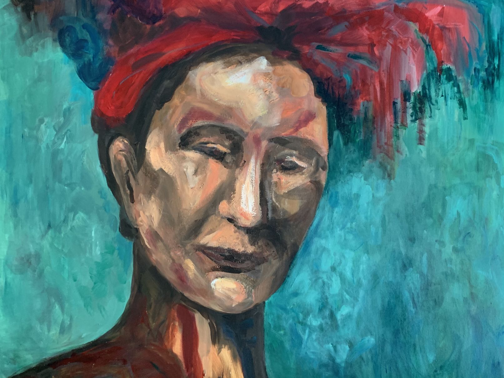 Retrato de mujer con sombrero Painting